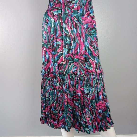 Nicole Miller Smocked Waist Midi Dress Women's Size Small Multicolor Print - Picture 3 of 10
